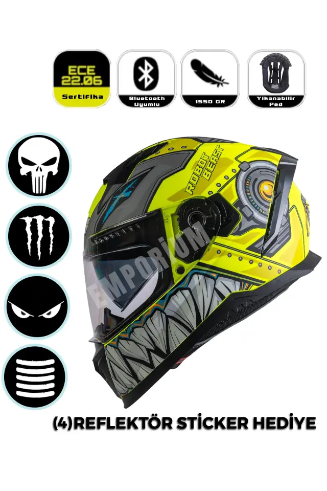 Ncr Stream Kapalı Kask Siyah Vizörlü (ECE-06) Sarı Robot