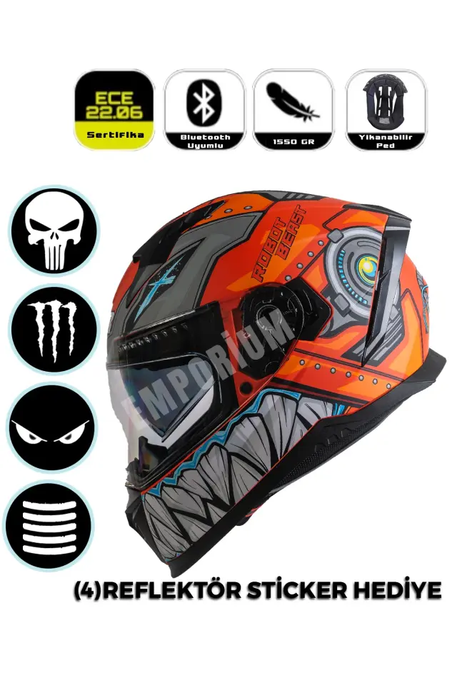 Ncr Stream Kapalı Kask Siyah Vizörlü (ECE-06)  Turuncu Robot