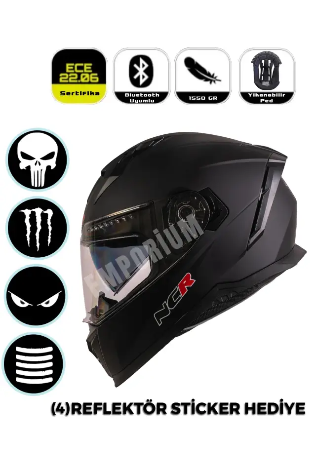 Ncr Stream Kapalı Kask Siyah Vizörlü (ECE-06) Mat Siyah