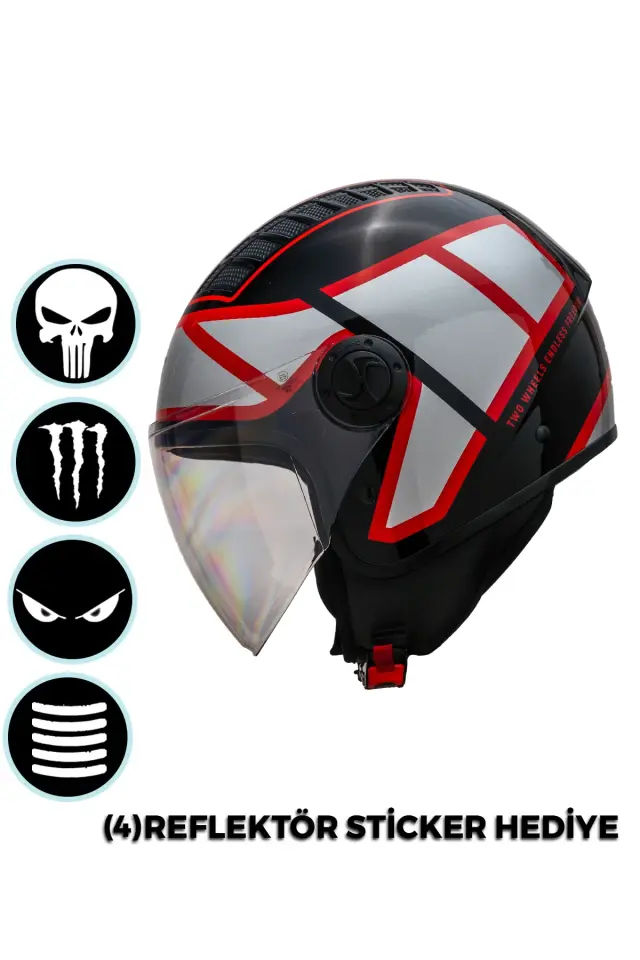 Air Çenesiz Motosiklet Kaskı (ECE) Kırmızı