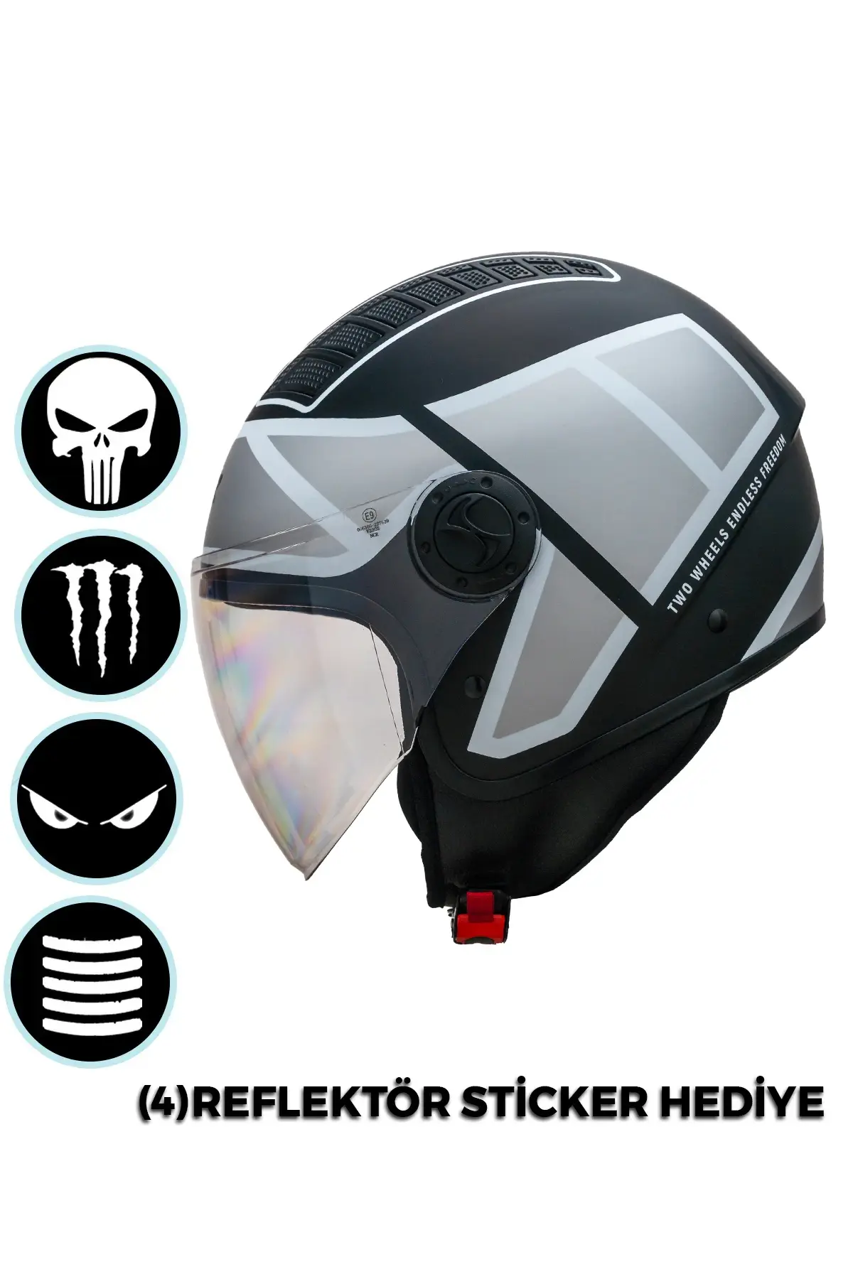 Air Çenesiz Motosiklet Kaskı (ECE)  Siyah Beyaz