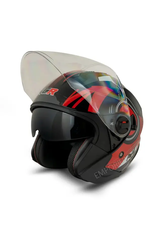 Unisex Çenesiz Motosiklet Kaskı (ECE)  Kırmızı