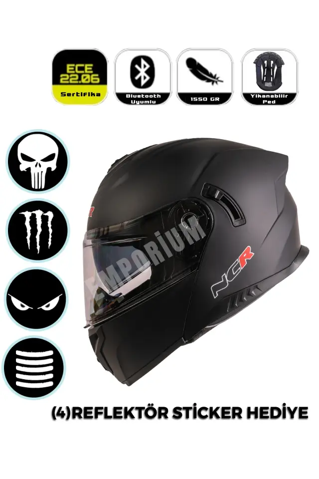 Vega Çene Açılır Güneş Vizörlü Kask  (ECE-06) Mat Siyah