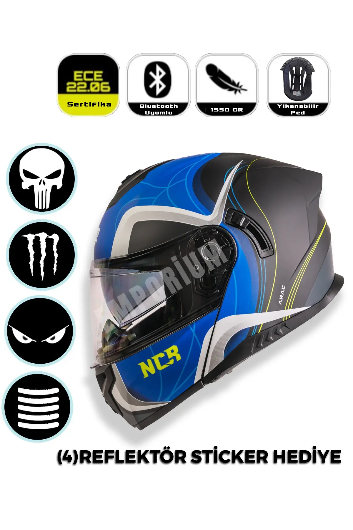 Vega Çene Açılır Güneş Vizörlü Kask  (ECE-06) Mavi