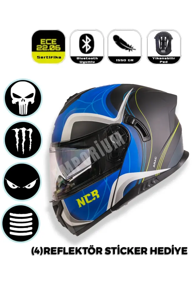 Vega Çene Açılır Güneş Vizörlü Kask  (ECE-06) Mavi