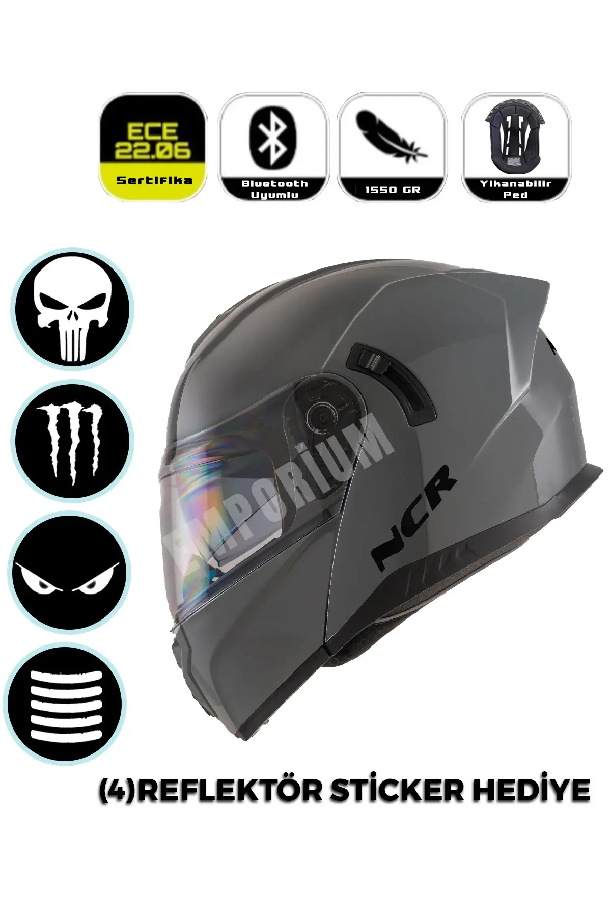 Vega Çene Açılır Güneş Vizörlü Kask  (ECE-06) Nardo Gri