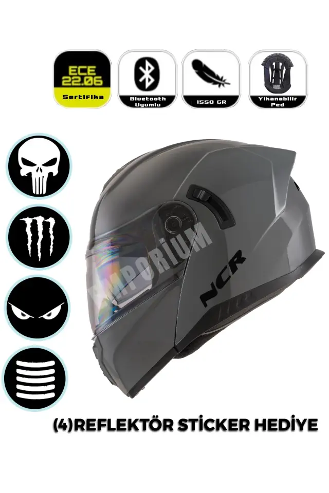 Vega Çene Açılır Güneş Vizörlü Kask  (ECE-06) Nardo Gri